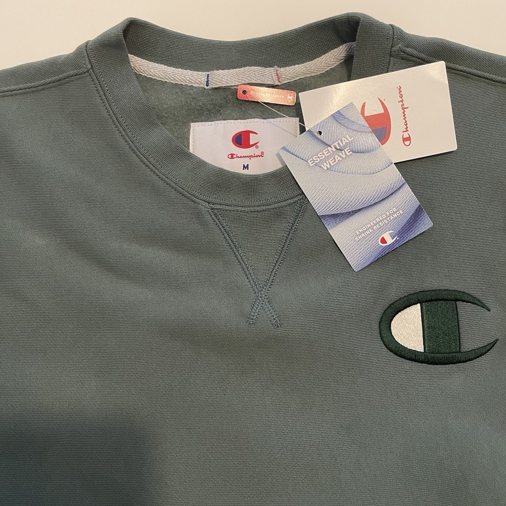 Champion Essential Weave Crewneck Sweatshirt Green Men's Medium NWT USA Athletic - Picture 3 of 4